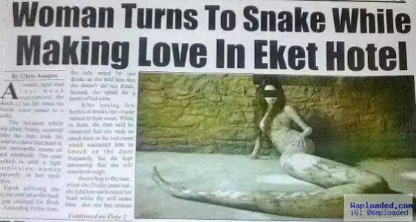 Woman Turns Into Snake During S*x With Lover In Eket Hotel, Akwa Ibom